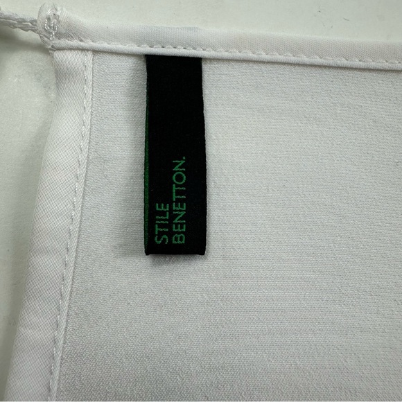 Style Benetton Combo Dress Women’s Medium White Satin Top Gray Skirt Belted - Picture 4 of 10